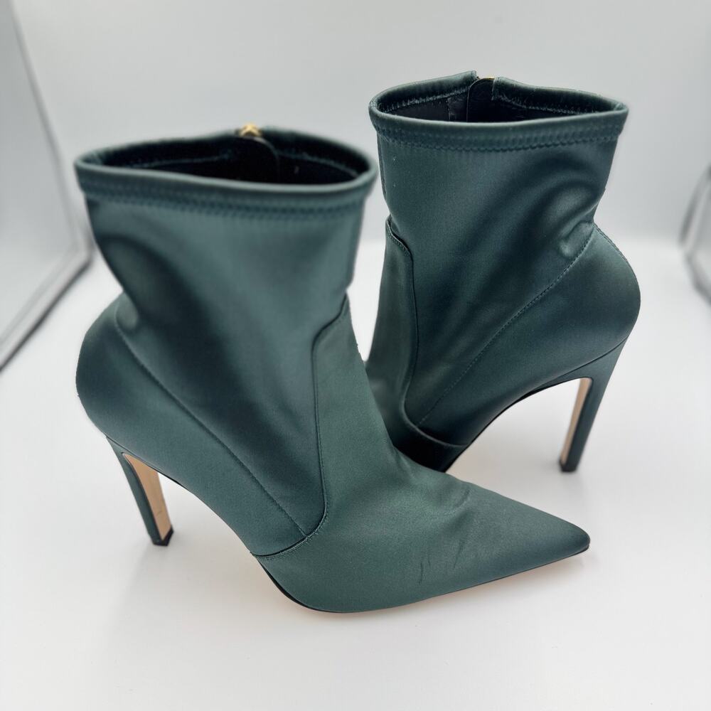 Good American The Icon Satin Sock Bootie Emerald Green Pointed Stiletto Heel 10 - Picture 5 of 16